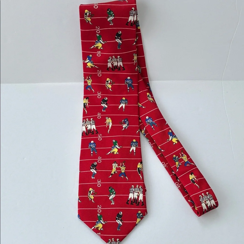 Alynn Neckwear Red Silk “50 Yard Line” Football Tie Necktie